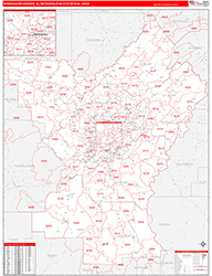 Birmingham-Hoover Metro Area Wall Map Red Line Style 2026